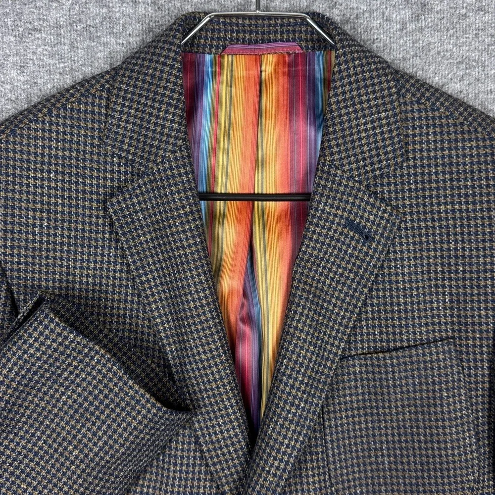 Q by Flynt Sport Coat Blazer Mens 40R Brown Houndstooth Tweed Wool Silk Bateman